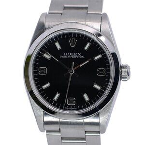 ROLEX OYSTER PERPETUAL 77080 31MM LADIES WATCH BLACK INDEX-ARABIC OYSTER STEEL